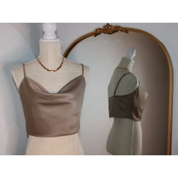 Murmur Tops - Murmur Camisole Designer Satin Nude Cropped Top Adjustable Straps Retail $247 XS